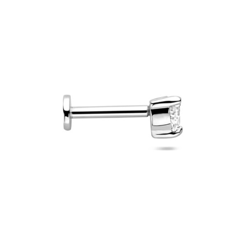 925 zilveren labret piercing 1,0 x 6.5 mm met zirkonia 3,5 x 4 mm