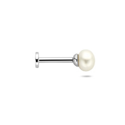 925 zilveren labret piercing 1,0 x 6.5 mm met  4 mm parel
