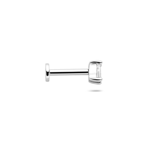 925 zilveren labret piercing 1,0 x 6.5 mm met steen recht hoek 3.5 x 2.5 