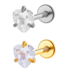 1.2 mm Titanium Push Pin Labret Met 3 mm kristal Heart