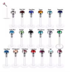1.2 mm Bioplast Push Pin Labret Met  Gemstone