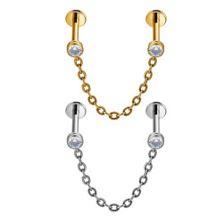 Dubbel 1.2 Titanium Push Pin Labret met ketting en steen