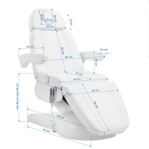 Lux 4 motoren elektrische cosmetische stoel, wit met houder