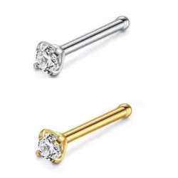 Titanium neus piercing recht met steen in klauwzetting