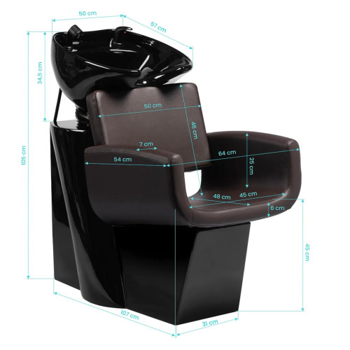 kappersstoel donkerbruin met wasbakken