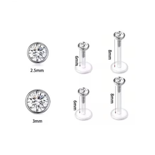 1.2 mm Bioplast Push Pin Labret Met  Gemstone