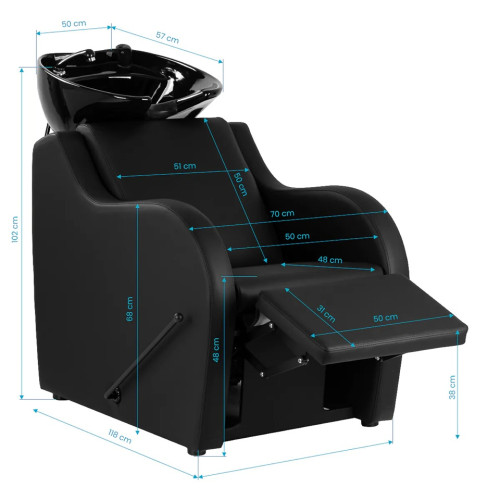 kapperswastafel met verstelbare voetensteun zwart
